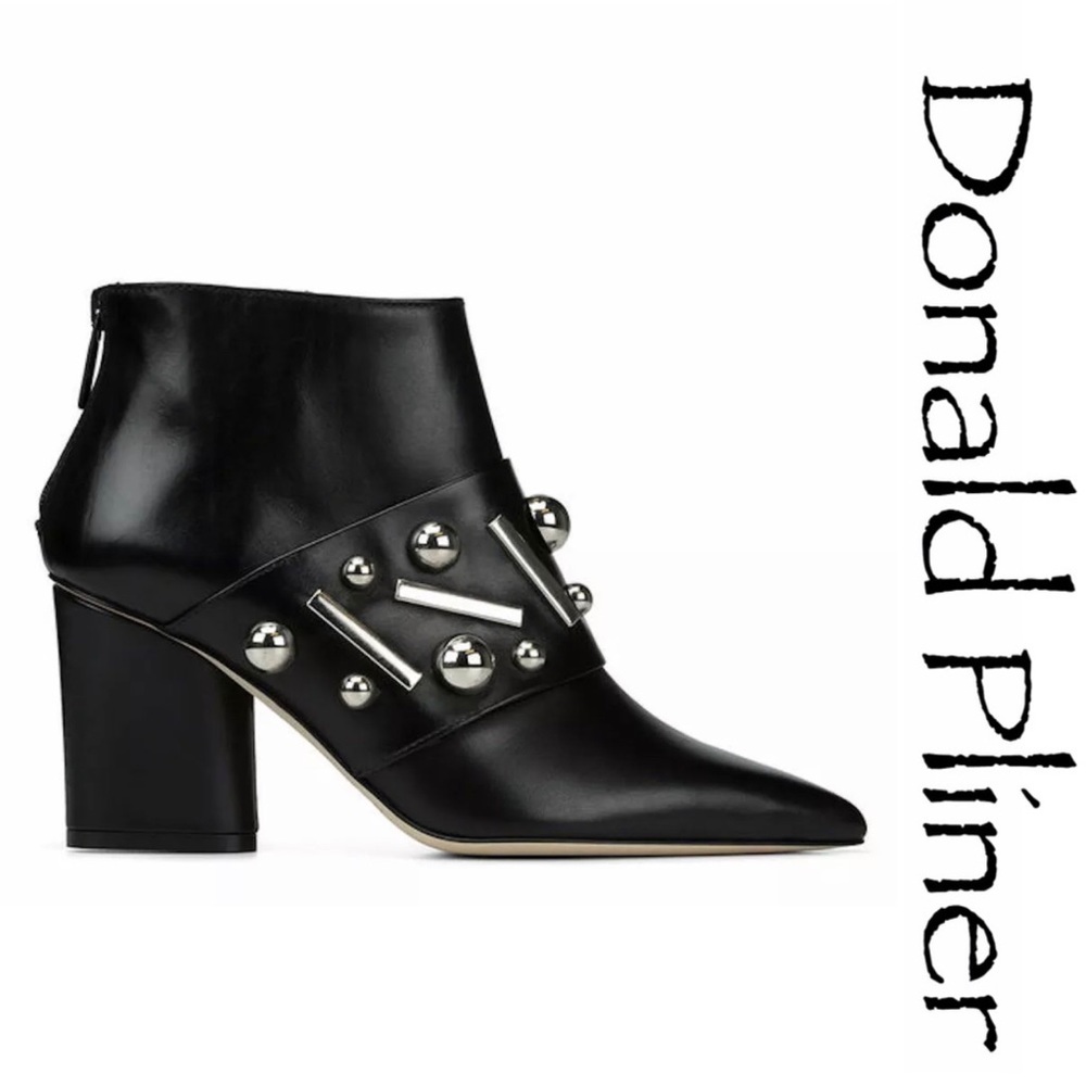 Donald J. Pliner Black Leather Studded Ankle Booties